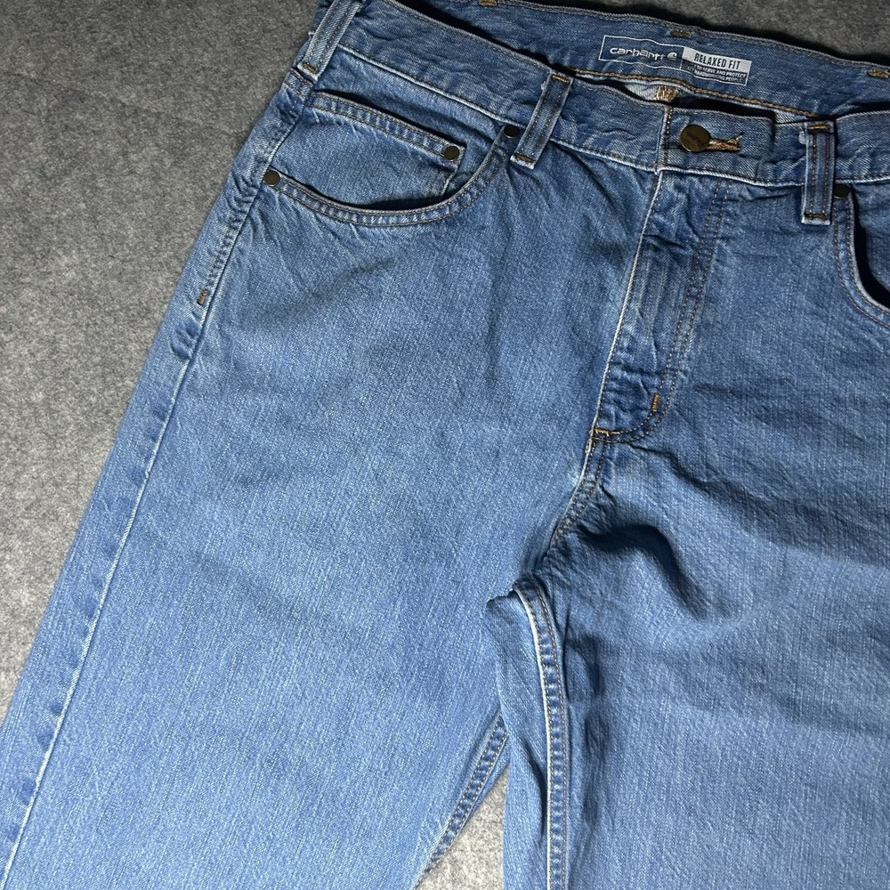 Carhartt Mens 34x32 Relax Straight Fit Light Blue Wash Denim Jeans BD5119-M - Picture 11 of 16